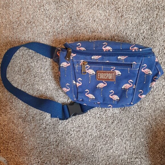 Eurosport Flamingo Belt Bag Fannypack Waist Bag Navy Blue Nylon - Picture 1 of 5